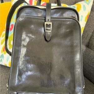 Time Resistance Sleek Women's Black glossy Leather Backpack computer bag